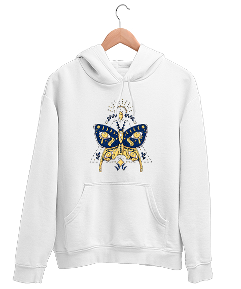 Tisho - Tarot Mistik Kelebek - Butterfly Beyaz Unisex Kapşonlu Sweatshirt