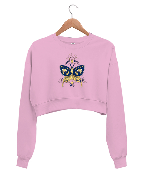 Tisho - Tarot Mistik Kelebek - Butterfly Pembe Kadın Crop Sweatshirt