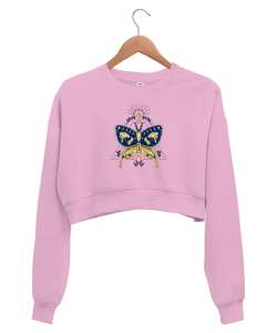 Tarot Mistik Kelebek - Butterfly Pembe Kadın Crop Sweatshirt