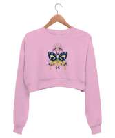 Tarot Mistik Kelebek - Butterfly Pembe Kadın Crop Sweatshirt - Thumbnail