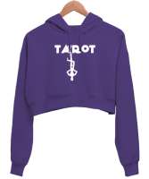 Tarot - Ters Asılı Kukla Mor Kadın Crop Hoodie Kapüşonlu Sweatshirt - Thumbnail