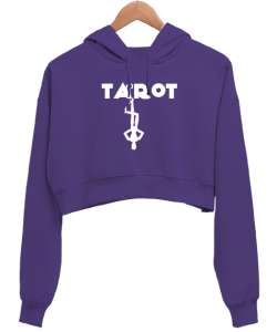 Tarot - Ters Asılı Kukla Mor Kadın Crop Hoodie Kapüşonlu Sweatshirt