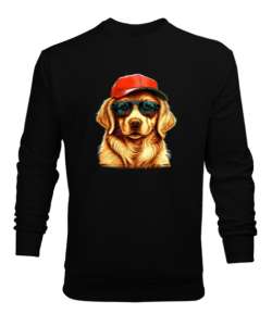 Tarz golden köpek baskılı Siyah Erkek Sweatshirt