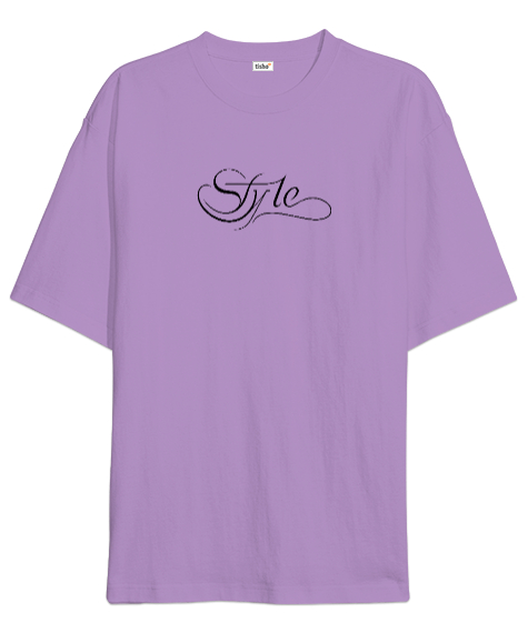 Tisho - Tarz Yazılı Lila Oversize Unisex Tişört