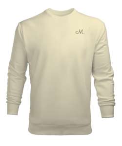 Tasarımperisi M harfi Krem Erkek Sweatshirt