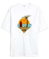 Tatil Kulübü - Holiday Club - Skull - Sörf Beyaz Oversize Unisex Tişört - Thumbnail