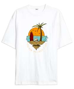 Tatil Kulübü - Holiday Club - Skull - Sörf Beyaz Oversize Unisex Tişört