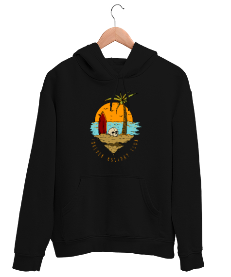 Tisho - Tatil Kulübü - Holiday Club - Skull - Sörf Siyah Unisex Kapşonlu Sweatshirt