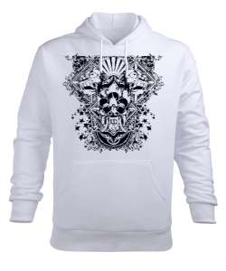 Tattoo Demon Beyaz Erkek Kapüşonlu Hoodie Sweatshirt