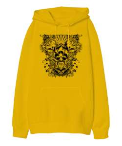 Tattoo Demon Sarı Oversize Unisex Kapüşonlu Sweatshirt