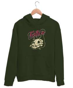 Tattoo Skul - Dövme Kafatası Haki Yeşili Unisex Kapşonlu Sweatshirt