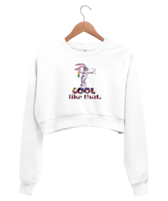 Tavşan Desenli - Kadın Crop Sweetshirt Kadın Crop Sweatshirt