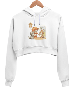 tavşan Kadın Crop Hoodie Kapüşonlu Sweatshirt