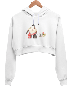 tavşan Kadın Crop Hoodie Kapüşonlu Sweatshirt