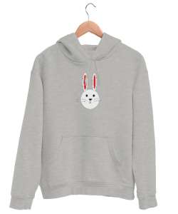 tavşan Resimli Gri Unisex Kapşonlu Sweatshirt