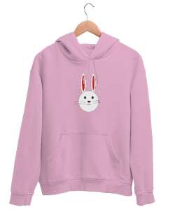 Tavşan Resimli Pembe Unisex Kapşonlu Sweatshirt