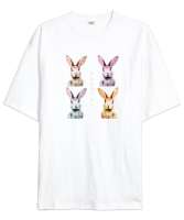 Tavşanlar - Rabbits Beyaz Oversize Unisex Tişört - Thumbnail