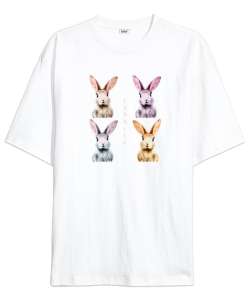 Tavşanlar - Rabbits Beyaz Oversize Unisex Tişört