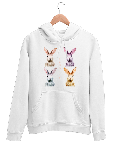 Tisho - Tavşanlar - Rabbits Beyaz Unisex Kapşonlu Sweatshirt