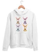 Tavşanlar - Rabbits Beyaz Unisex Kapşonlu Sweatshirt - Thumbnail