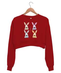 Tavşanlar - Rabbits Kırmızı Kadın Crop Sweatshirt