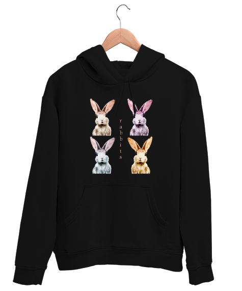 Tisho - Tavşanlar - Rabbits Siyah Unisex Kapşonlu Sweatshirt