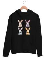 Tavşanlar - Rabbits Siyah Unisex Kapşonlu Sweatshirt - Thumbnail