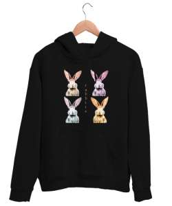 Tavşanlar - Rabbits Siyah Unisex Kapşonlu Sweatshirt