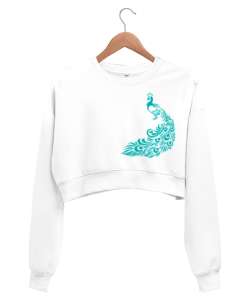 TAVUS KUŞU Beyaz Kadın Crop Sweatshirt