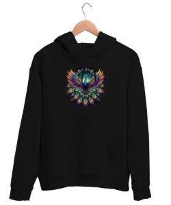 Tavus kusu Siyah Unisex Kapşonlu Sweatshirt