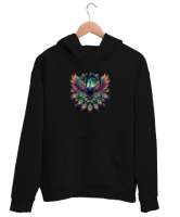 Tavus kusu Siyah Unisex Kapşonlu Sweatshirt - Thumbnail