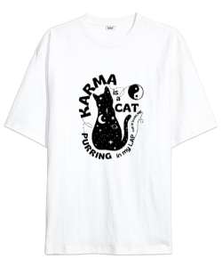 Taylor Swift Karma Cat Purring V2 Beyaz Oversize Unisex Tişört