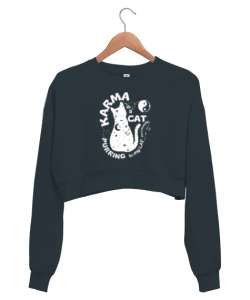 Taylor Swift Karma Cat Purring V2 Füme Kadın Crop Sweatshirt