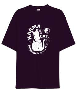 Taylor Swift Karma Cat Purring V2 Koyu Mor Oversize Unisex Tişört