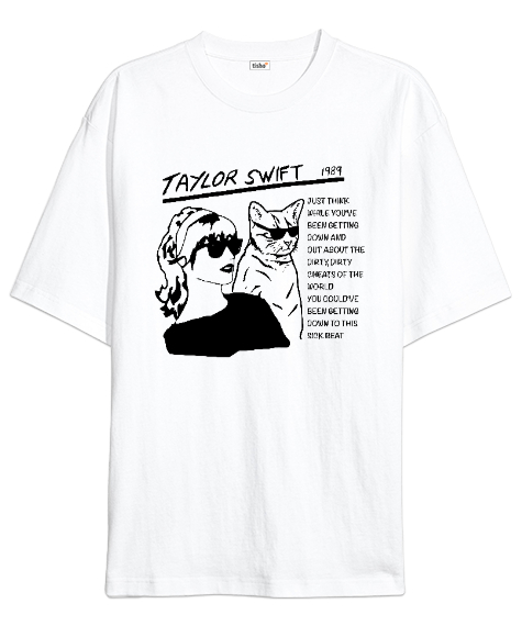 Taylor Swift Karma Is A Cat Blu Beyaz Oversize Unisex Tişört