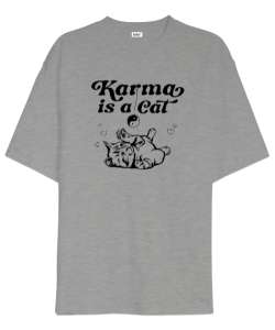 Taylor Swift Karma Is a Cat V2 Gri Oversize Unisex Tişört