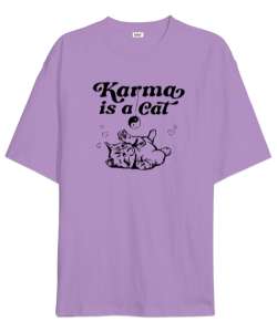 Taylor Swift Karma Is a Cat V2 Lila Oversize Unisex Tişört