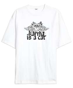 Taylor Swift Karma Is a Cat V3 Beyaz Oversize Unisex Tişört