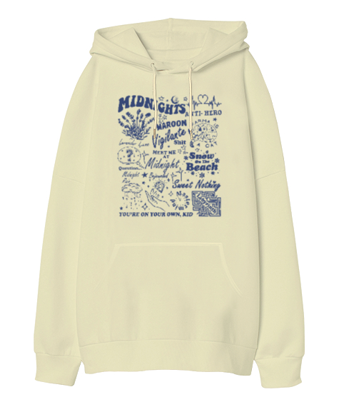 taylor swift midnights anti hero Krem Oversize Unisex Kapüşonlu Sweatshirt