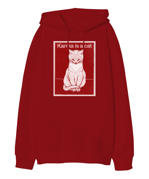 Taylor Swift Midnights karma is a cat Kırmızı Oversize Unisex Kapüşonlu Sweatshirt