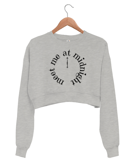 taylor swift midnights meet me Gri Kadın Crop Sweatshirt