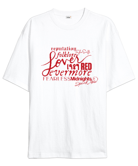 Taylor Swift Midnights Red 1989 Beyaz Oversize Unisex Tişört