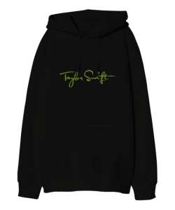 Taylor Swift Signature - İmza Siyah Oversize Unisex Kapüşonlu Sweatshirt