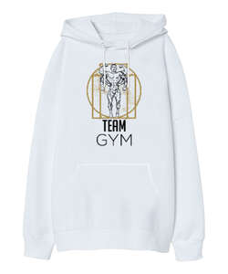 Team Gym Beyaz Oversize Unisex Kapüşonlu Sweatshirt