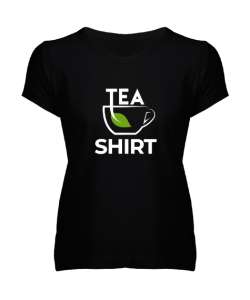 Teashirt - Poşet Çay V2 Siyah Kadın V Yaka Tişört