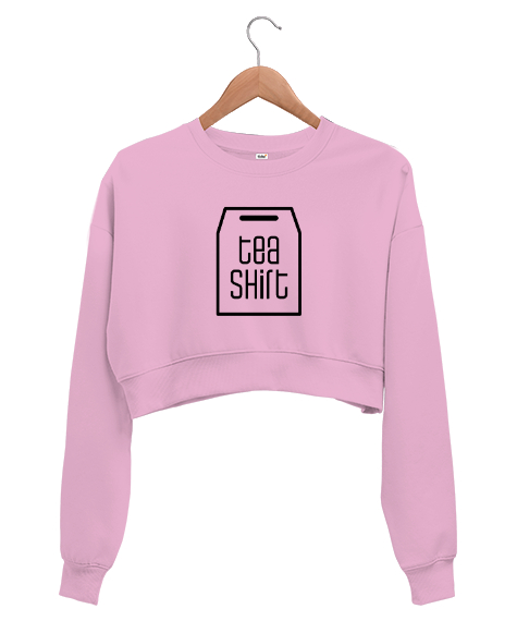 Tisho - Teashirt - Poşet Çay V3 Pembe Kadın Crop Sweatshirt