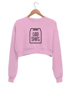 Teashirt - Poşet Çay V3 Pembe Kadın Crop Sweatshirt