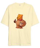 Teddy the Pooh Krem Oversize Unisex Tişört - Thumbnail