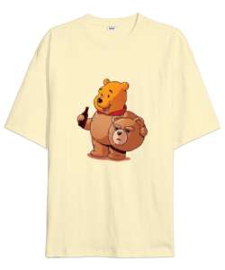 Teddy the Pooh Krem Oversize Unisex Tişört