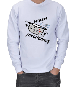 TENCERE YUVARLANMIŞ YAZILI ERKEK SWEATSHIRT